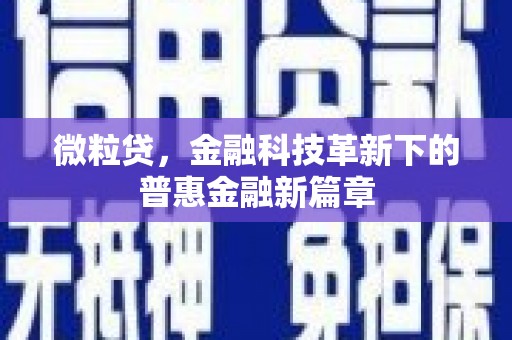 苍溪微粒贷，金融科技革新下的普惠金融新篇章